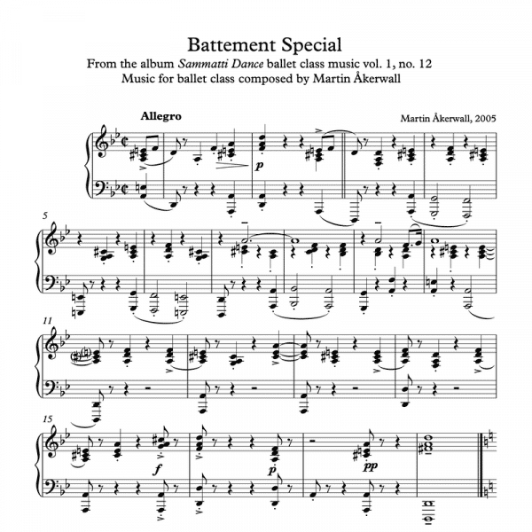 battement special sheet music for ballet class by martin akerwall