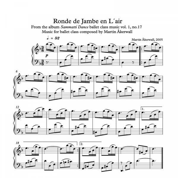 rond de jambe en lair sheet music for ballet class by martin akerwall