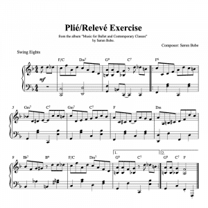 piano sheet music for a plie releve ballet class exercise