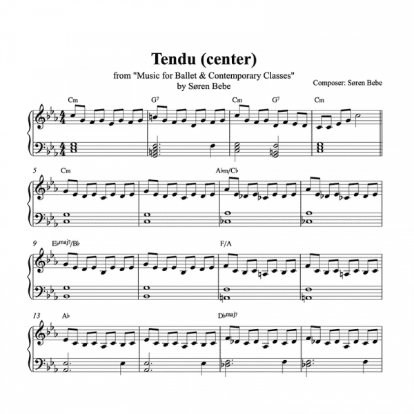 sheet music for a bach inspired tendu for ballet class