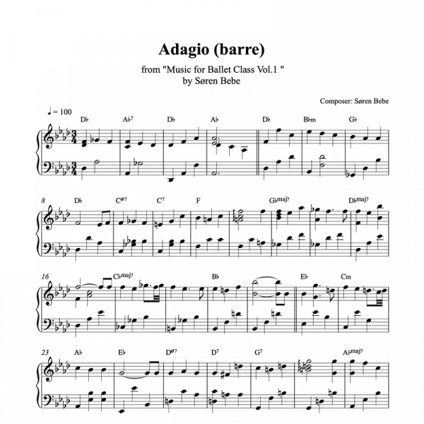 adagio barre piano sheet music for ballet class from music for ballet class vol.2 by soren bebe