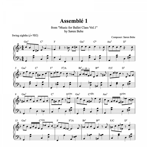 assemble piano sheet music for ballet class from music for ballet class vol.2 by soren bebe