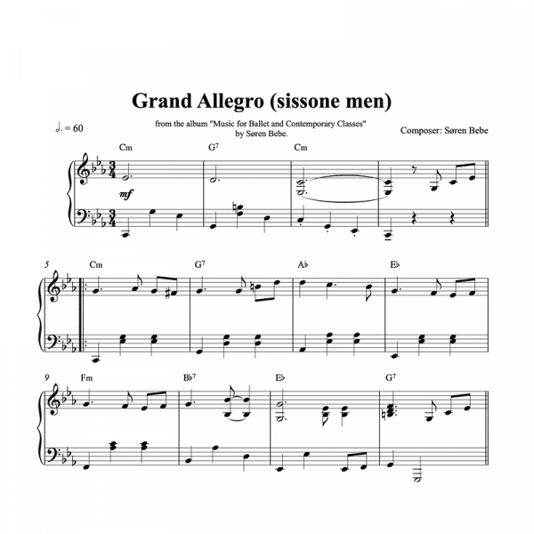 piano sheet music for grand allegros or sissonne exercises in ballet class