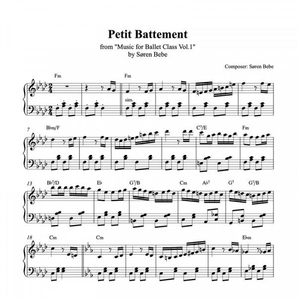 petit battement piano sheet music for ballet class from music for ballet class vol.2 by soren bebe