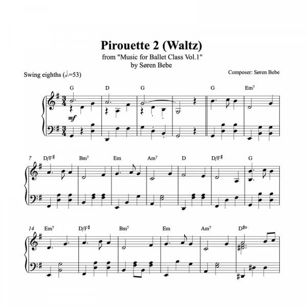 pirouette 2 waltz piano sheet music for ballet class from music for ballet class vol.2 by soren bebe