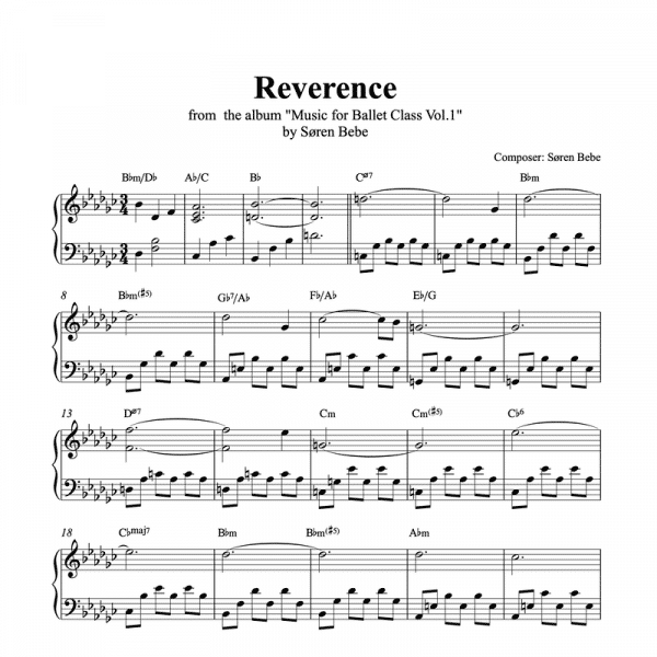 reverence piano sheet music for ballet class from music for ballet class vol.2 by soren bebe