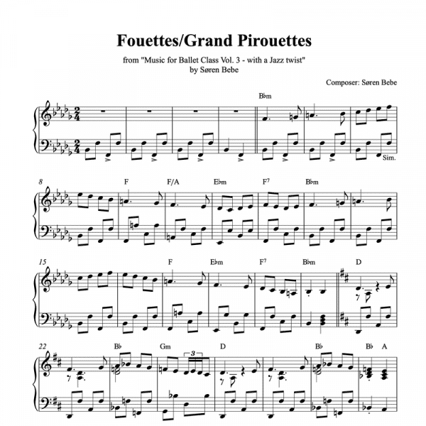 ballet class piano sheet music for fouettes or grand pirouettes