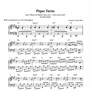 piano sheet music for pique turns to use in ballet classes