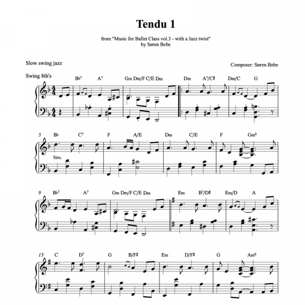 Piano tendu score for ballet