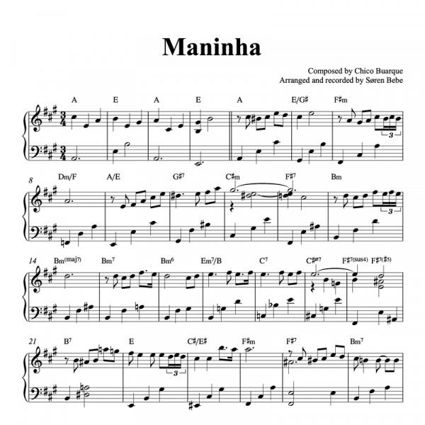 piano solo sheet music arrangement of maninha by chico buarque