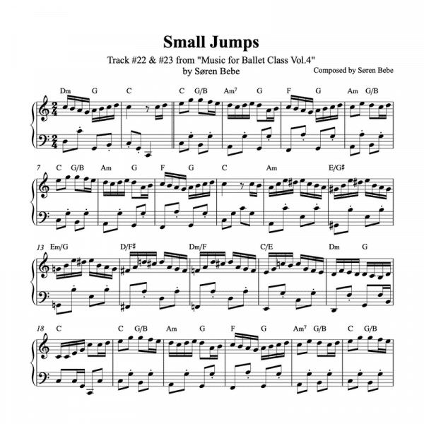 "Small Jumps" – Piano sheet music for ballet class - from "Music for Ballet Class, vol.4" by Søren Bebe (PDF)