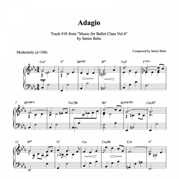 piano sheet music for ballet class adagio exercise by søren bebe pdf download