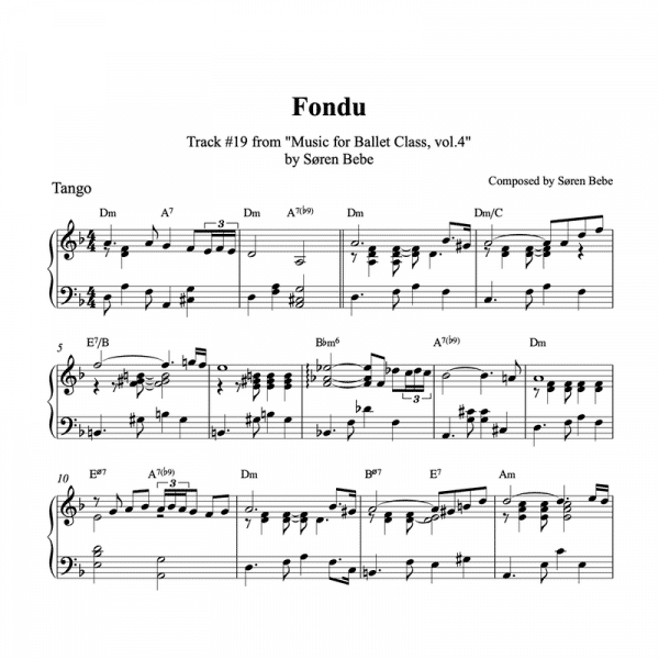 tango inspired piano sheet music for ballet class fondu exercise