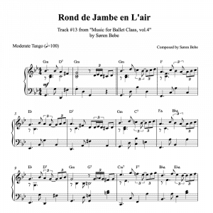 ballet class piano sheet music for a rond de jambe en l'air exercise