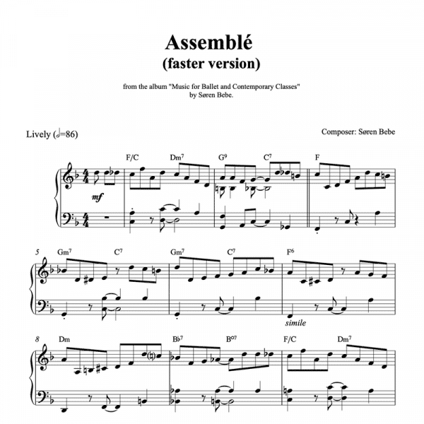 ballet class piano sheet music for a fast assemble in latin style