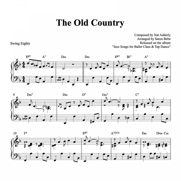 piano pdf sheet music for the song the old country by nat adderly