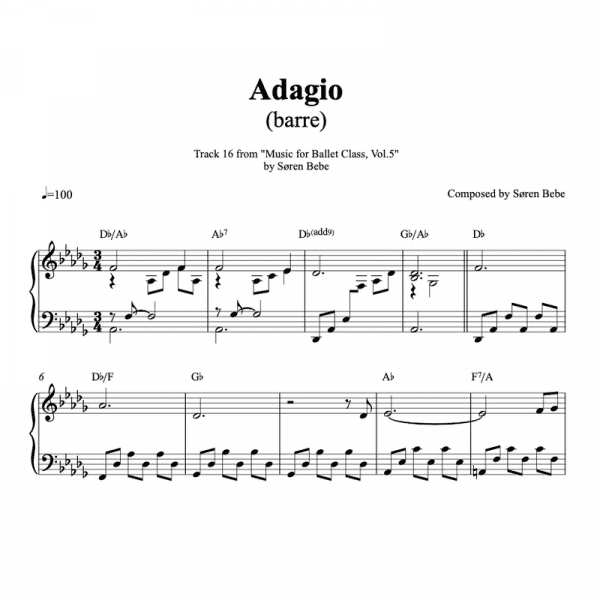 piano sheet music for adagio barre exercise