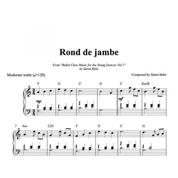 piano score for rond de jambe for kids