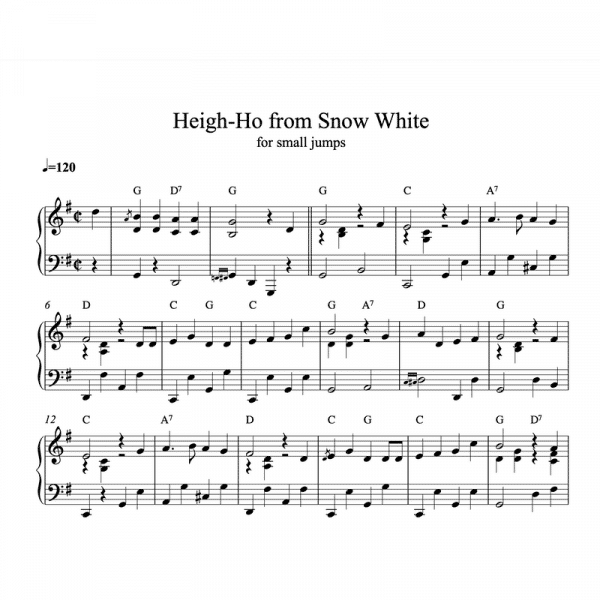 piano sheet music for heigh ho from Snowwhite by Disney arranged for ballet class