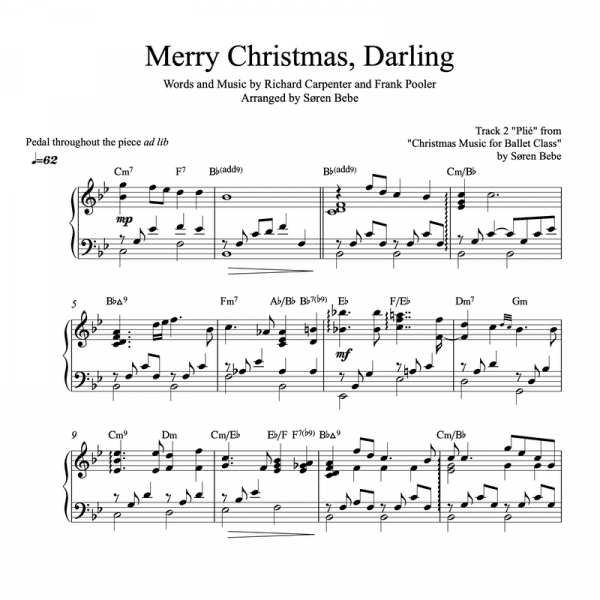 piano sheet music for the song "Merry Christmas, Darling" by the Carpenters