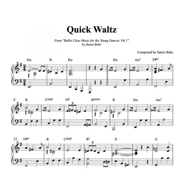 piano ballet class sheet music for a quick waltz