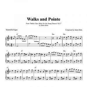 piano ballet class score for walks and pointe