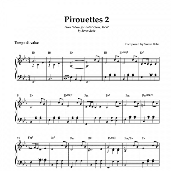 PIROUETTES 2 (WALTZ) | Ballet Class Sheet Music | From "Music for Ballet Class, Vol.6" by Søren Bebe (PDF)