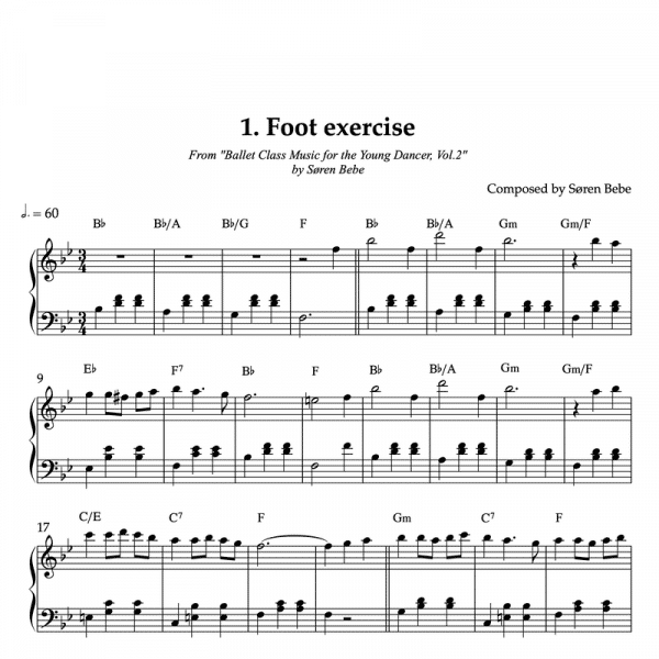 FOOT EXERCISE | Piano Sheet Music for Children's Ballet Classes | From "Ballet Class Music for the Young Dancer, Vol.2" by Søren Bebe (PDF)