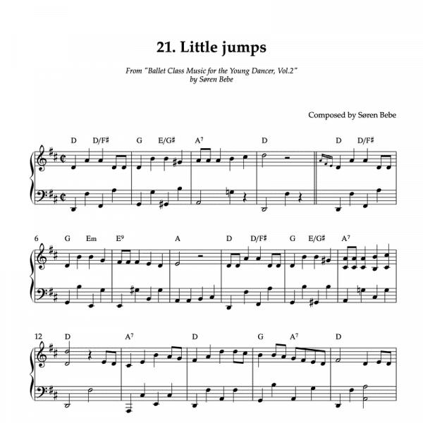 LITTLE JUMPS | Piano Sheet Music for Children's Ballet Classes | From "Ballet Class Music for the Young Dancer, Vol.2" by Søren Bebe (PDF)