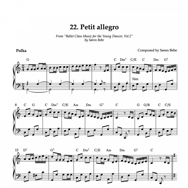 PETIT ALLEGRO | Piano Sheet Music for Children's Ballet Classes | From "Ballet Class Music for the Young Dancer, Vol.2" by Søren Bebe (PDF)