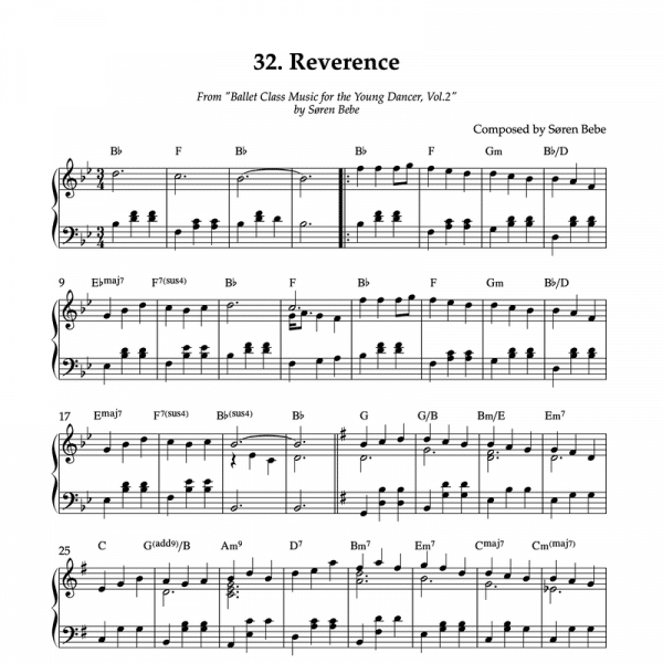 REVERENCE | Piano Sheet Music for Children's Ballet Classes | From "Ballet Class Music for the Young Dancer, Vol.2" by Søren Bebe (PDF)