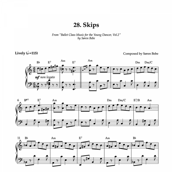 SKIPS | Piano Sheet Music for Children's Ballet Classes | From "Ballet Class Music for the Young Dancer, Vol.2" by Søren Bebe (PDF)