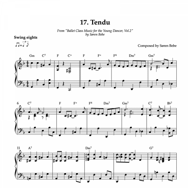 TENDU | Piano Sheet Music for Children's Ballet Classes | From "Ballet Class Music for the Young Dancer, Vol.2" by Søren Bebe (PDF)