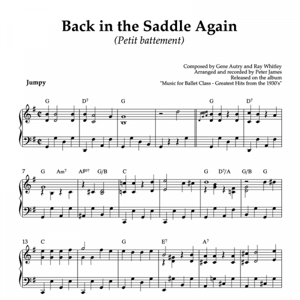 Back in the saddle again - piano sheet music for ballet class petit battement exercise