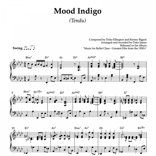 Mood indigo - piano sheet music for ballet class tendu exercise