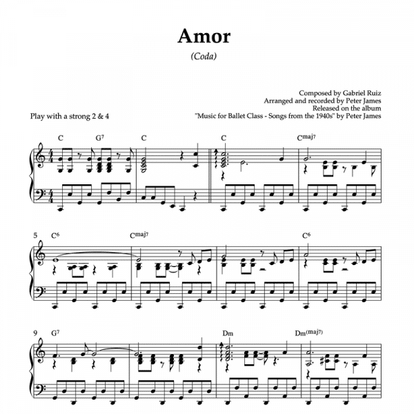 Amor (Gabriel Ruiz) (Coda) | Piano Sheet Music for Ballet Classes (PDF)