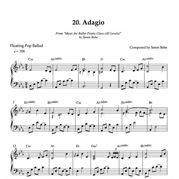 Sheet music for "Adagio" (PDF) | Track 20 from the album "Music for Ballet Pointe Class (All Levels)" by Søren Bebe