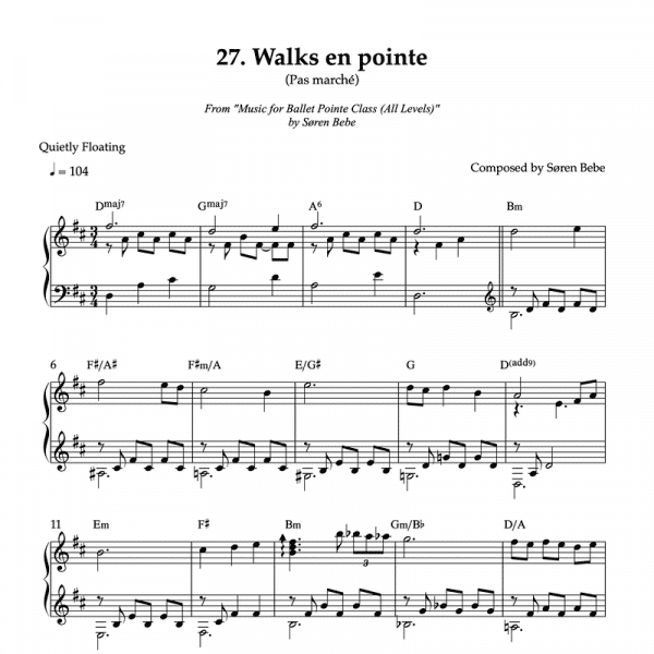 piano sheet music for ballet pointe class walks en pointe or pas de marché exercises