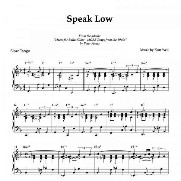 piano sheet music for Kurt Weill's "Speak Low"