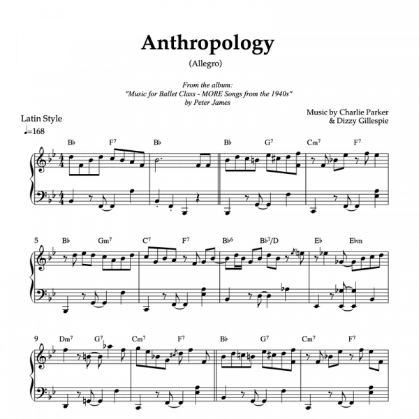 Anthropology (Allegro) // Dizzy Gillespie & Charlie Parker | Piano Sheet Music for Ballet Classes (PDF)