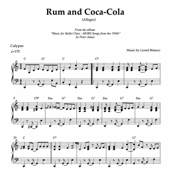 Rum and Coca-Cola (Allegro) // The Andrews Sisters | Piano Sheet Music for Ballet Classes (PDF)