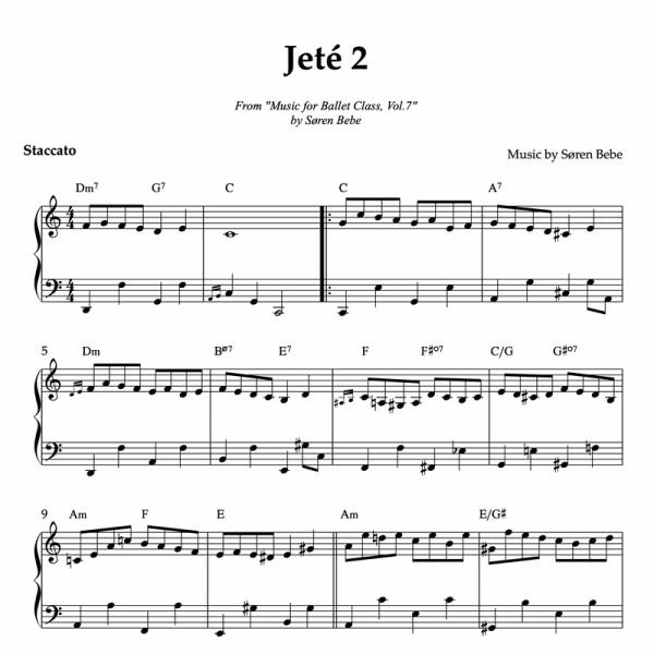 Sheet music for "Jeté 2" (PDF) | Track 6 from the album "Music for Ballet Class Vol.7" by Søren Bebe