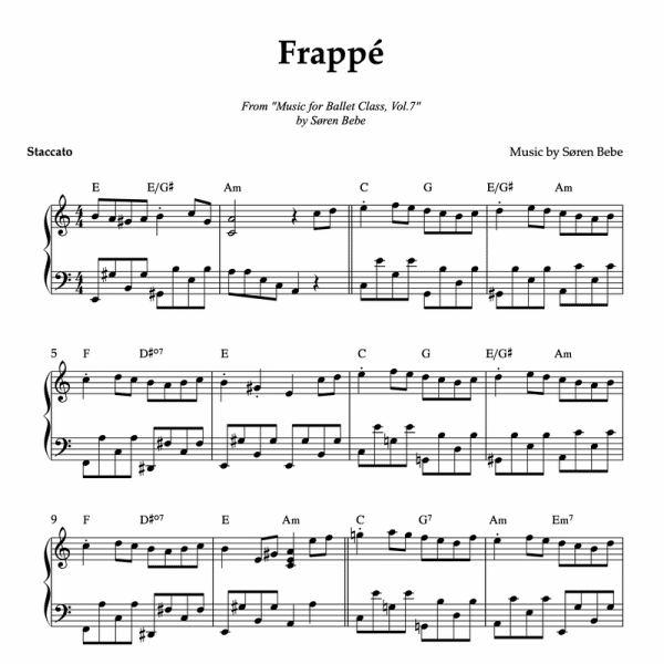 Sheet music for "Frappé" (PDF) | Track 9 from the album "Music for Ballet Class Vol.7" by Søren Bebe