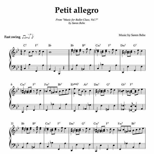 Sheet music for "Petit allegro" (PDF) | Track 18 from the album "Music for Ballet Class Vol.7" by Søren Bebe