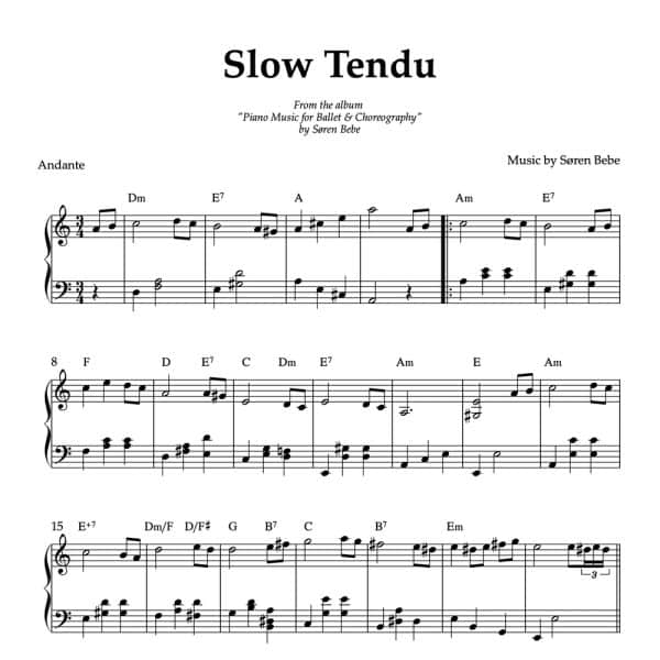 Slow Tendu | by Søren Bebe | Piano Sheet Music (PDF)