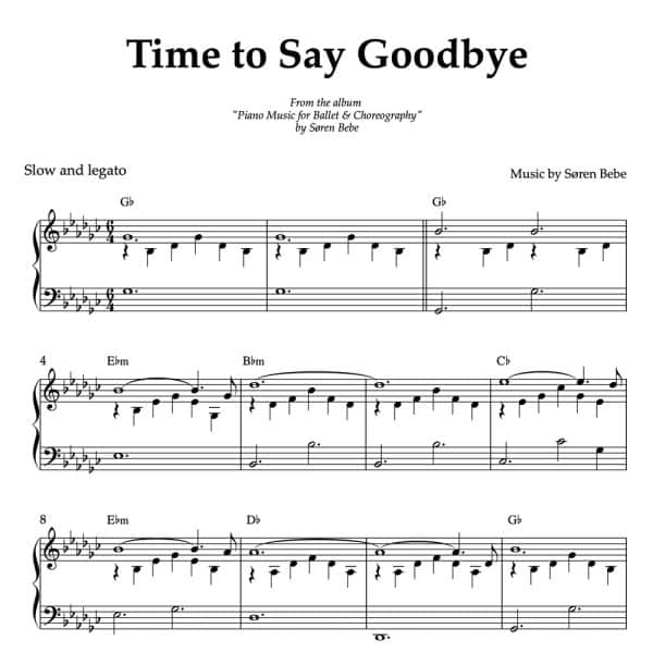 Time to Say Goodbye | by Søren Bebe | Piano Sheet Music (PDF)